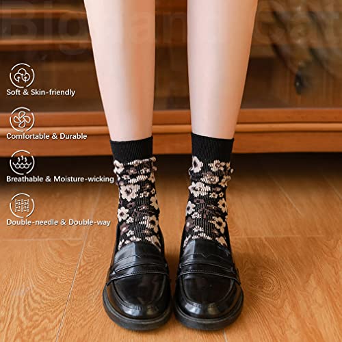 Image of IIG 5 Pairs Womens Pretty Vintage Wool Socks Unique Print Design Soft Cozy Warm Crew Socks Christmas Gift