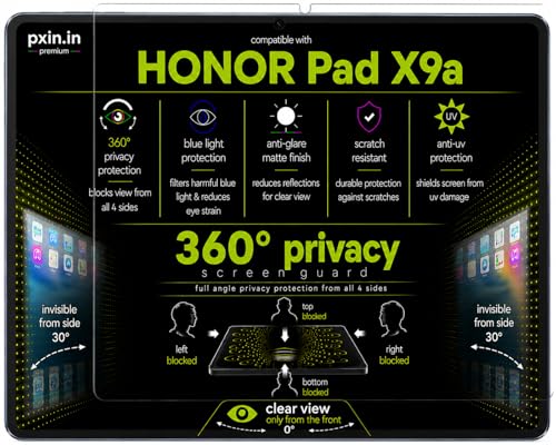 Image of Pxin 360 Pro Privacy Screen guard compatible with Honor Pad X9a | Anti Glare | Anti UV | Anti Blue | Anti Reflection | Privacy Filter | Unbreakable Build