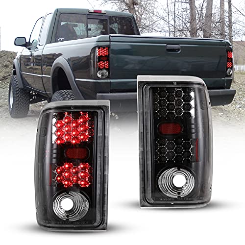 Nixon Offroad Tail Lights for Ford Ranger 2001 2002 2003 2004 2005 Tail Lamps LED Rear Lights Car Rear Lamps Assembly Replacement 1Pair (Glossy Black Housing/Clear Lens)