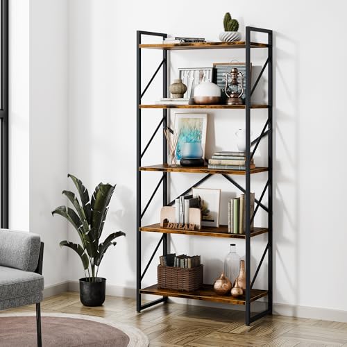 Shintenchi 5 Tiers Bookshelf, Classically Tall Bookcase...