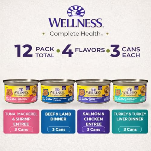 Wellness Complete Health Canned Wet Cat Food Natural, Protein-Rich Cat Food Grilled Cuts in Sauce- 12 Pack Cans Variety 4 Flavor - (Chicken,Beef, Tuna & Turkey Entrée Recipe) 3 Ounce Cans - image 5