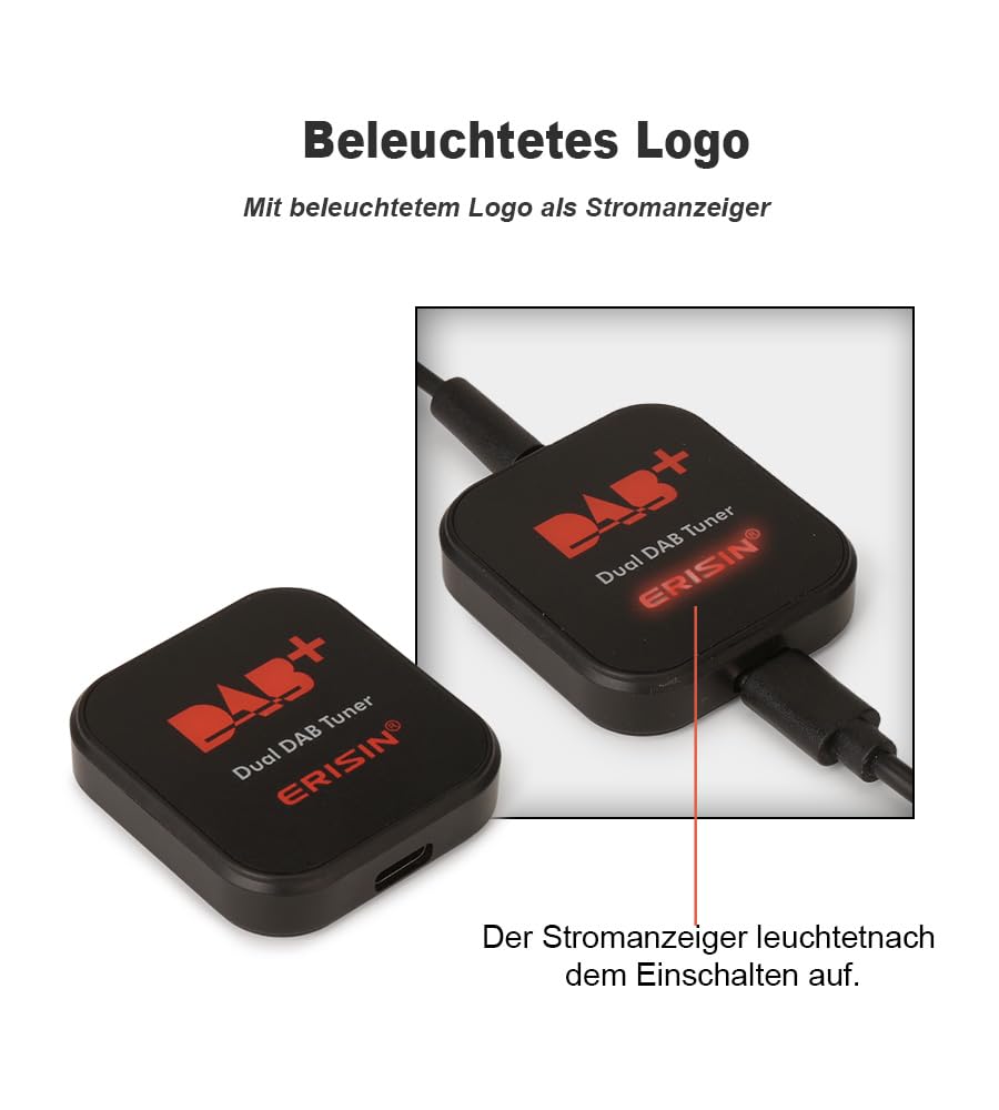 erisin DAB+ Empfänger mit Dual-DAB-Tuner DAB Plus Antenne DAB Radio Adapter für Android 9.0/10.0/11.0/12.0/13.0/14.0 oder höher Autoradios USB-Anschluss 3M MCX Verstärkte Antenne