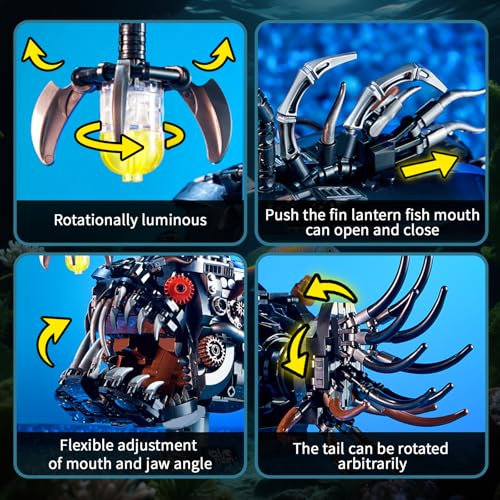 Image of Mechanical Angler Fish Building Set with Light, Creative Ocean Lantern Fish Animal Toy for Home Office Decor, Compatible with Lego Shark, STEM Gift for Adults Teens Boys 8-14+ (1038 PCS)
