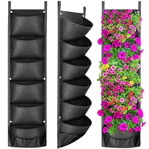 Wisolt Jardineras Colgantes 6 Bolsillos Jardineras Verticales Colgantes de Pared para Exterior para Jardines Decoración del Hogar Jardineras de Tela Transpirable para Exterior Interior