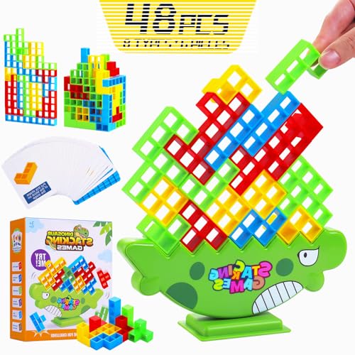 48 Pcs Tetra Tower Fun Balance Stacking Building Blocks Board , Attack Game Games for 2 Players,Gifts for Kids, Adults, Friends, Teams, classrooms, Family Game Nights and Parties (B)