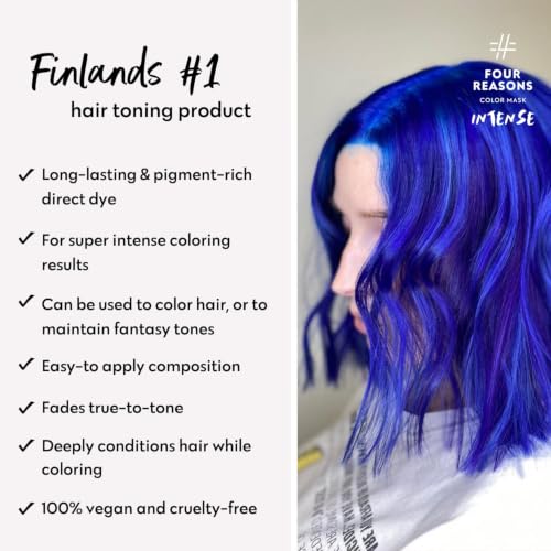 Image of Four Reasons Color Mask INTENSE Blue (27 Colors) - Color Depositing Conditioner - Semi Permanent Blue Hair Dye for Lightened and Colored Hair- 100% Vegan, 6.76 fl oz