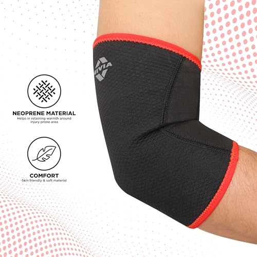 Image of Nivia Elbow Support with Slip in For Men & Women, Elbow Sleeves & Braces or Wraps, For Stability & Joint Support & Black /Red Color, Used for All kind of impact Sports