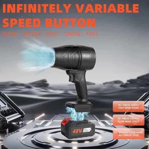 Image of 48V Cordless Air Duster Blower with 2 Lithium-Ion Batteries | High-Power Handheld Dust Cleaner for Computer, Car & Home | Portable Electric Blower with Strong Airflow & Rechargeable Battery Pack
