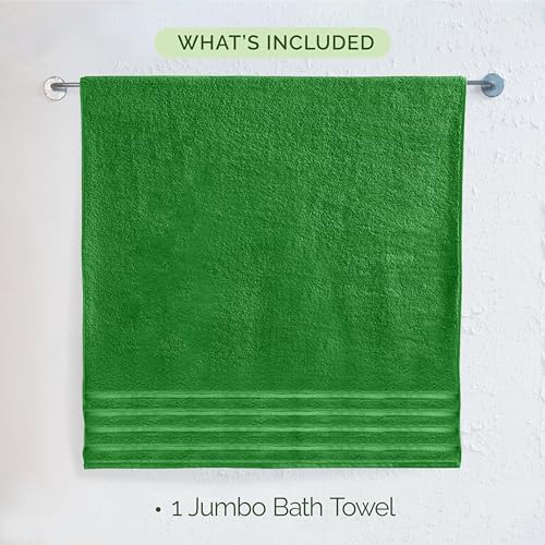 Image of Elegant Comfort 100% Turkish Cotton 4 Lines Viscose Stripe Jumbo Bath Towel -Hotel Spa Quality Extra Large 35 x 70 Inch Bath Towel Ultra Soft, Super Absorbent Quick Dry Large Bath Towel, Emerald Green