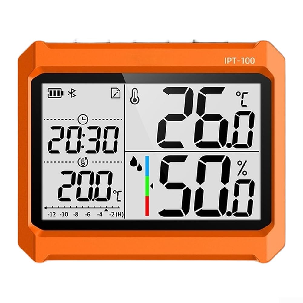1 medidor inalámbrico de temperatura y humedad, termohigrómetro industrial con precisión de ± 0,5 ℃, registro de datos de aplicación para laboratorio, naranja (instrumento y sonda)