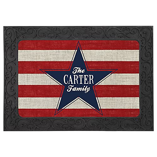 Let's Make Memories Personalized Go USA Doormat – Holder Included - Red, White and Blue Stars – 4th of July Décor – 17