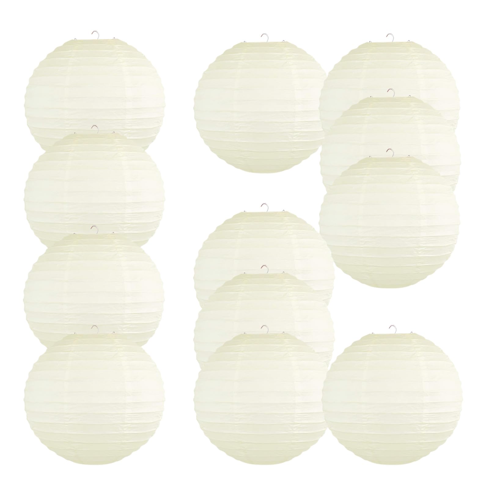 Chinese Style Paper Lanterns, Set of 12, Suitable for Party Decoration (Ivory, 14in)