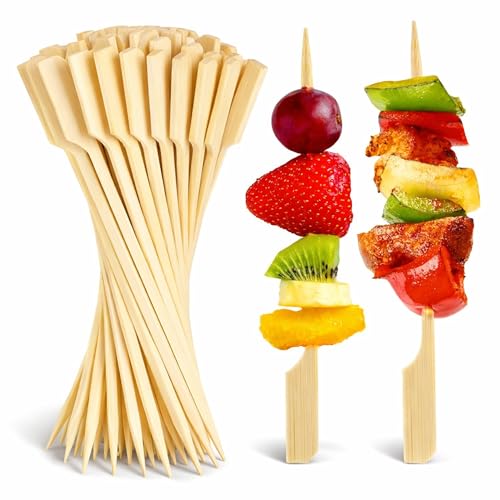 50pc Bamboo Paddle Skewers - Biodegradable Wooden Cocktail Sticks for Burger Stacks Vegetables Fruit Sweets Skewers for BBQ Ovens and Air Fryers Appetisers and Platters (15cm)