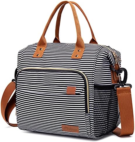 Insulated Lunch Bag - Large Portable Cooler Lunch Box for Office Work School Picnic Beach Workout - Reusable Freezable Tote Lunch Bag Organizer with Adjustable Shoulder Strap for Women Men Adult Kids