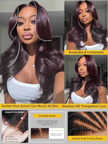 Image of Sunber Purple Black Cherry 13x4 Pre-Everything Body Wave Wig Human Hair 18 inch