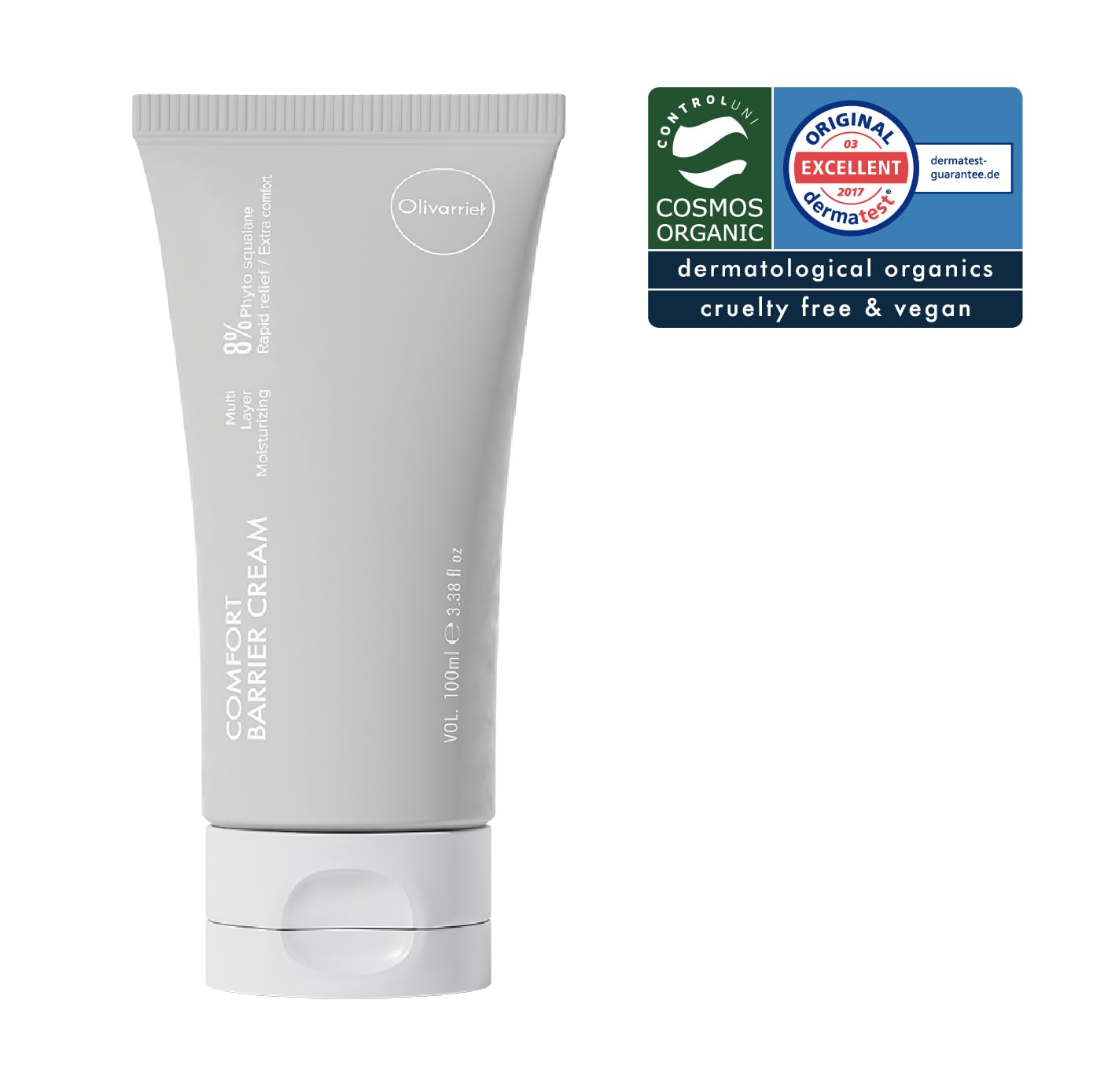 Olivarrier Comfort barrier cream 3.38 fl.oz / 100ml.Certified Organic Gentle Soothe, Super moist, Vegan moisturizer for sensitive, itchy, dry skin. clinically proven to strengthen the skin barrier.