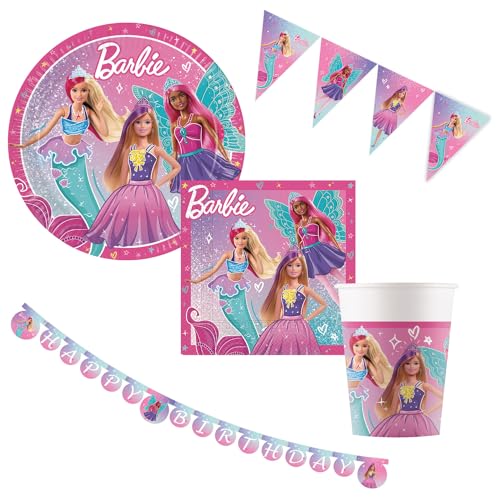 Procos - Party Set Barbie Fantasy, conjunto de decoração multipeças para festa de aniversário infantil e festa de verão, decoração de mesa, decoração de aniversário