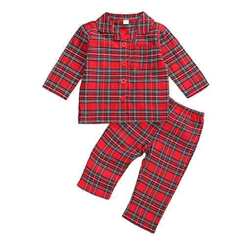 Baby Baby Mädchen Junge Pyjama Set Baumwolle Kariert Flanell Lounge Wear Langarm Oberteil & Hose Schlafanzug für Jungen Weiche Nachtwäsche Pjs Gr....
