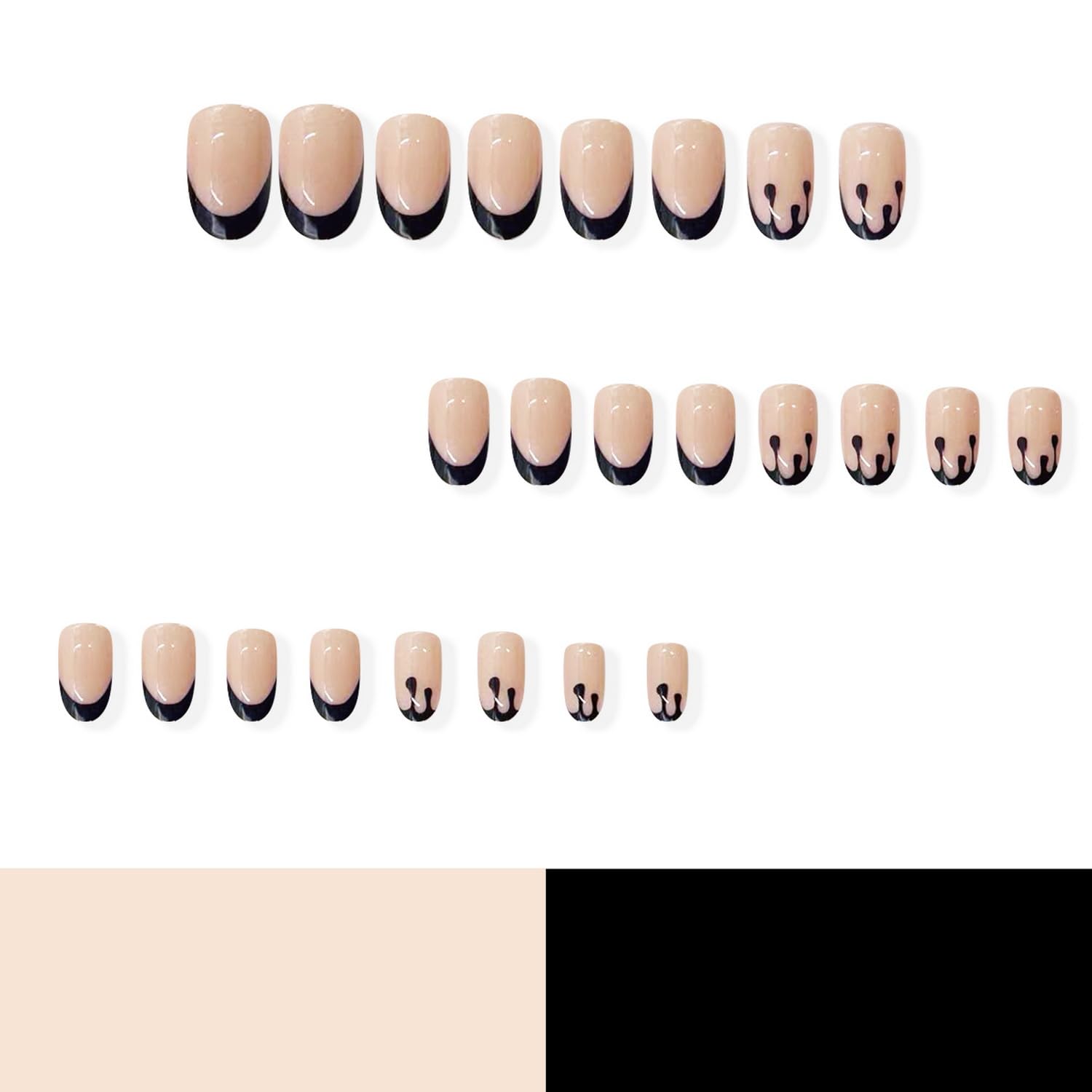 Halloween Press on Nails French Tip Almond Fake Nails Terror Blood False Nail with Acrylic Glue on Nails Medium Artificial Nails Glossy Reusable Halloween Stick on Nails for Women DIY Manicure 24 Pcs