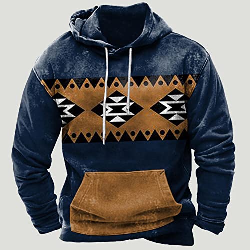 Muscularfit Mens Hoodie Casual Aztec Ethnic Drawstring Hooded Sweatshirts Long Sleeve Graphic Shirt Lightweight Pullover 20242