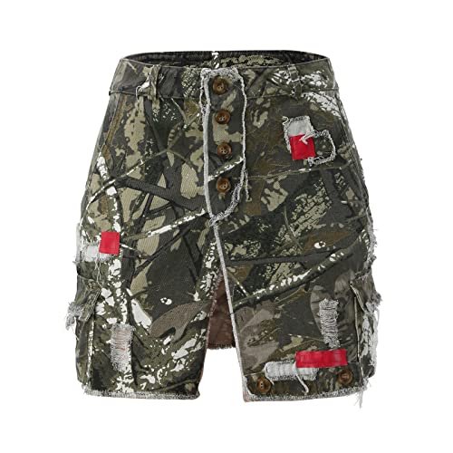 Mini jupe cargo camouflage femme taille 44 courte sexy avec boutons et poches