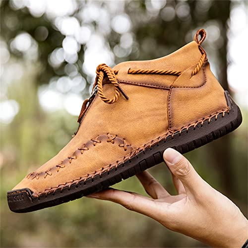 Women's Solid Color Casual Boots, Western Ankle Boots Leather Casual LightweightHand Stitching for Outdoor Workings3