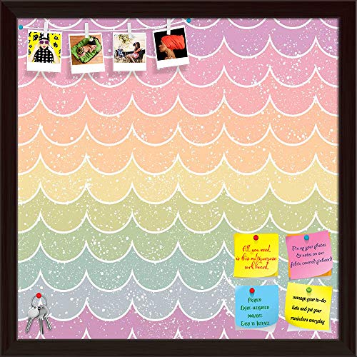 Image of ArtzFolio Wavey | Bulletin Board Notice Pin Board | Vision Soft Board Combo with Thumb Push Pins & Sticky Notes | Dark Brown Frame | 20 x 20 inch (51 x 51 cms)