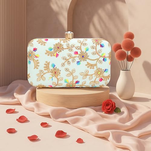 Image of LONGING TO BUY Hand Crafted Designer Box Clutch - Zari Embroidery For Women