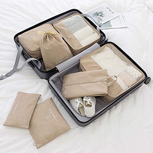 Image of Travel Storage Bag / 7 pcs Set Luggage Organizer Packing Cubes,Compression Pouch, 2019, Beige