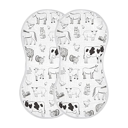 WELLDAY Muslin Baby Burp Cloths Set of 1, Soft Absorbent Farm Animals Muslin Washcloths, Bibs, Face Towel for Newborn Boys Girls, 22 x 11 Inch