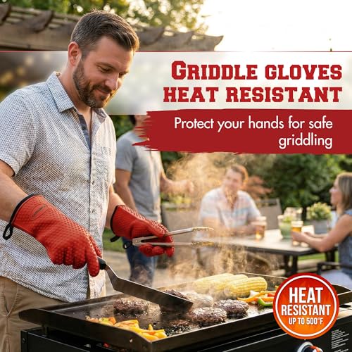Image of KITCHEN PERFECTION Silicone Oven & Griddle Gloves -Extreme Heat Resistant BBQ & Grilling Gloves -Handle Hot Food Right on Your Griddle |Waterproof Oven Mitts Grill Gloves |Superior Set+3 Bonuses