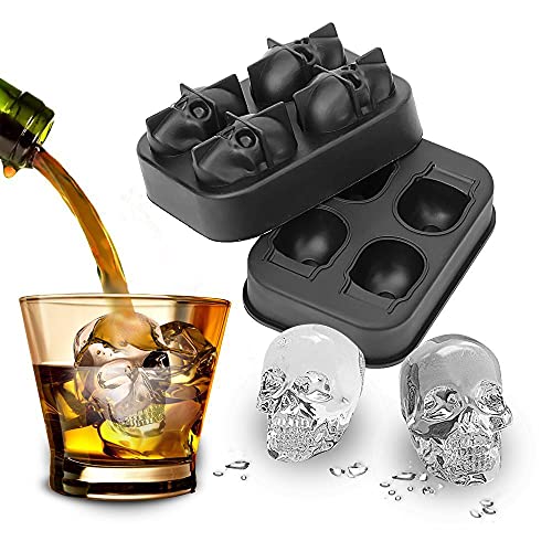 PREMIUM 3D Totenkopf Eiswürfelform für erfrischende Eiswürfel in Whiskey und Longdrink Gläser zum selber machen I Skull Eiswürfelbehälter mit Deckel aus Silikon wiederverwendbar & zu 100% BPA-frei (2) Cover