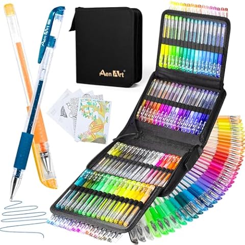 Glitter Gel Pens with Case for Adult Coloring Books, 100 Color Glitter Pen Set 30% More Ink Neon Glitter Gel Marker for Journaling Crafting Doodling Drawing Cover