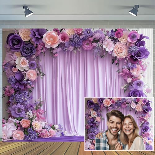 Fondo Floral Púrpura 8x6ft para Fotografía y Eventos miniatura 4