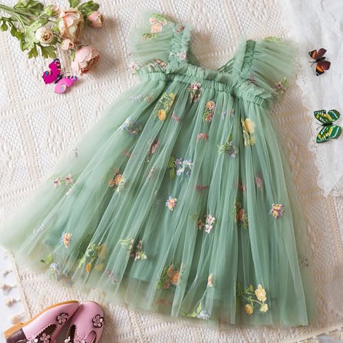 Halloween Fairy Dress for Girls 2025 Vintage Sleeveless Embroidery Flower Butterfly Wing Tulle Toddler Cute Dresses3