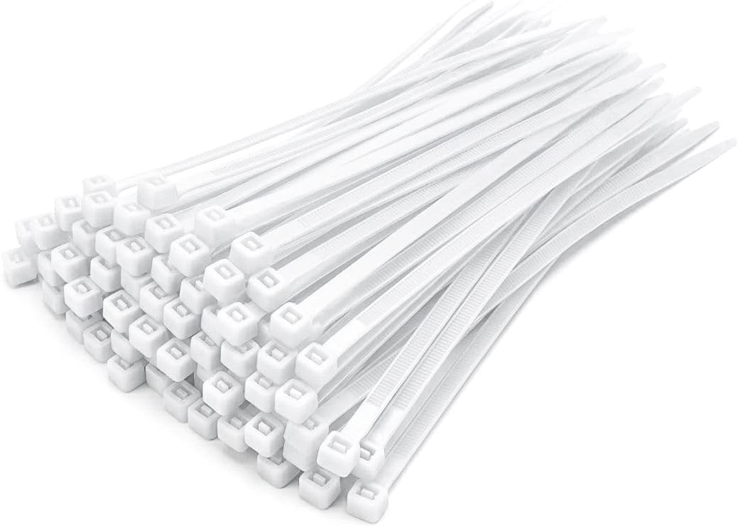 100pcs Cable Tie | White Zip Ties 8 Inch (3.6 mm) Strong Nylon Plastic Zip Tie Fastening System for Home, Cable-Tie Organization for Office Use, Durable CableTies for Garden & Outdoor Management