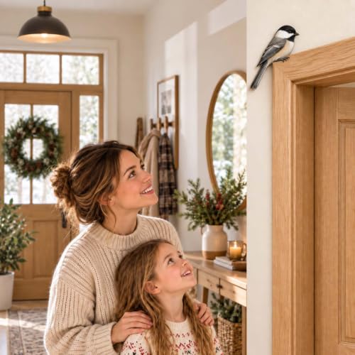 FRJINIE Wooden Bird Door Topper Decor Adorable Bird Shape Corner Statue (Chickadee-B) - image 2