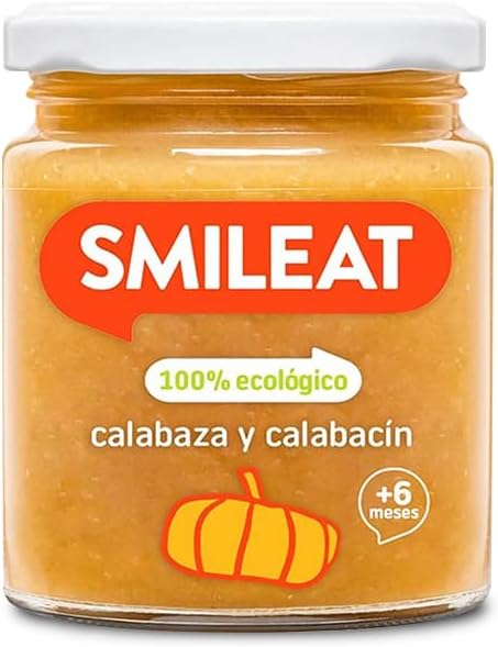 Smileat - Tarrito infantil de Verduras con Calabaza y Calabacín - para Peques +6 Meses - Sin Azúcar ni Sal Añadido - Materia Prima de Calidad. Textura Suave y Fácil de Comer - 230g