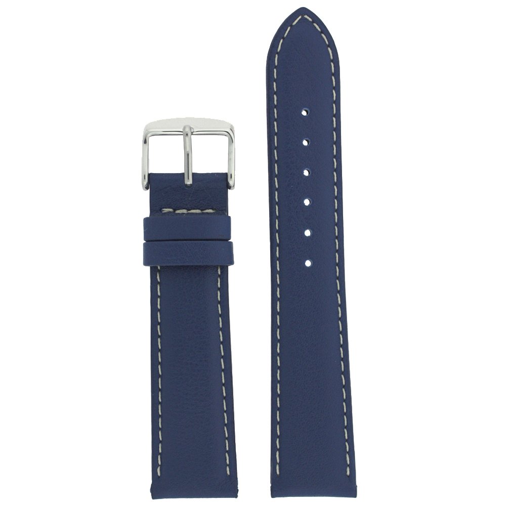 Tech Swiss Watch Band Genuine Soft Leather Navy Blue Padded Stitched 16 Millimeter
