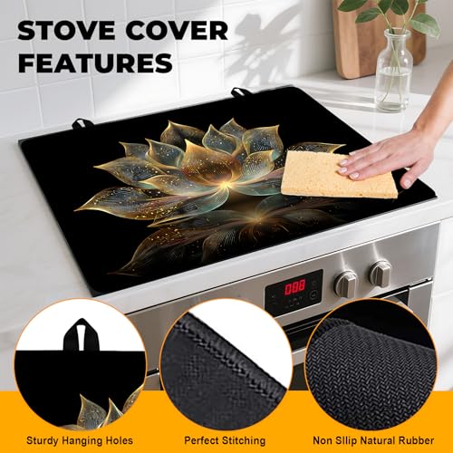 Image of Stove Top Cover for Home Decoration Kitchen Pad Washable Cooktop Covers Countertop Stove Protector Mat for Home Kitchen Cooktops (lotus, 28 inchx20 inch)