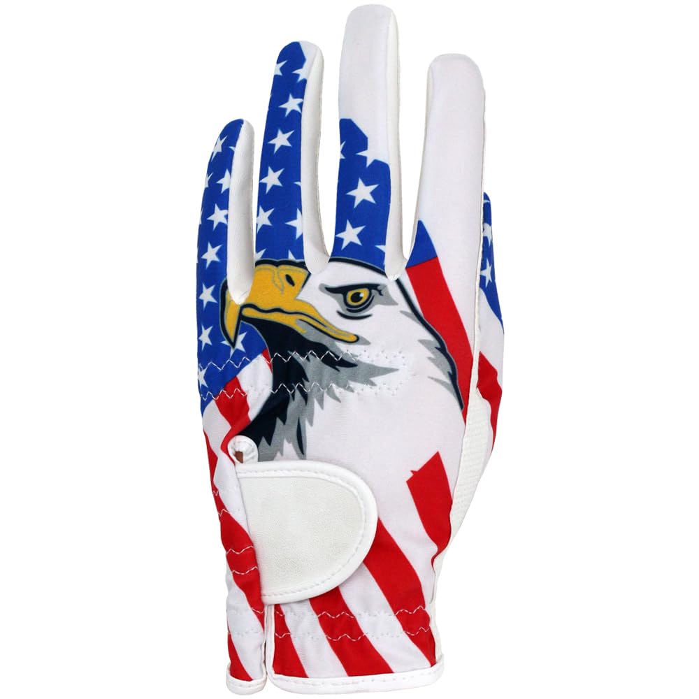 GOLTERS Golf Gloves for Men and Women Left Hand for Right Handed Golfer Eagle Printing Lycra Fiber Adjustable Closure Golf Glove (Woman's Eagle Golf Gloves, Medium)