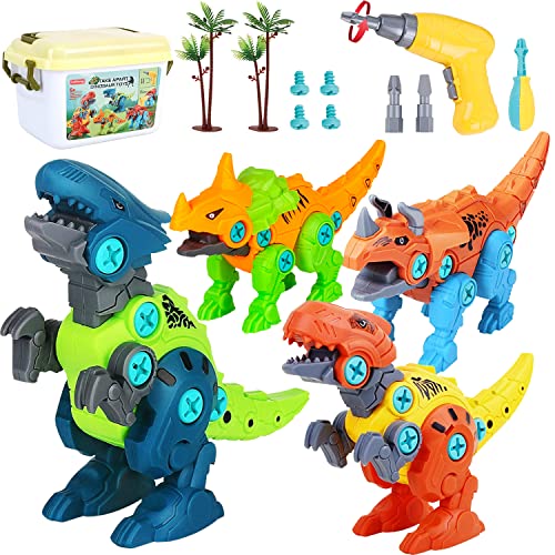 ASRIO Take Apart Dinosaur Toys for Kids 5-7, Dinosaur Toys Building Set with Electric Drill & Storage Box, Construction Play Kit STEM Learning Toy Gifts for Boys Girls