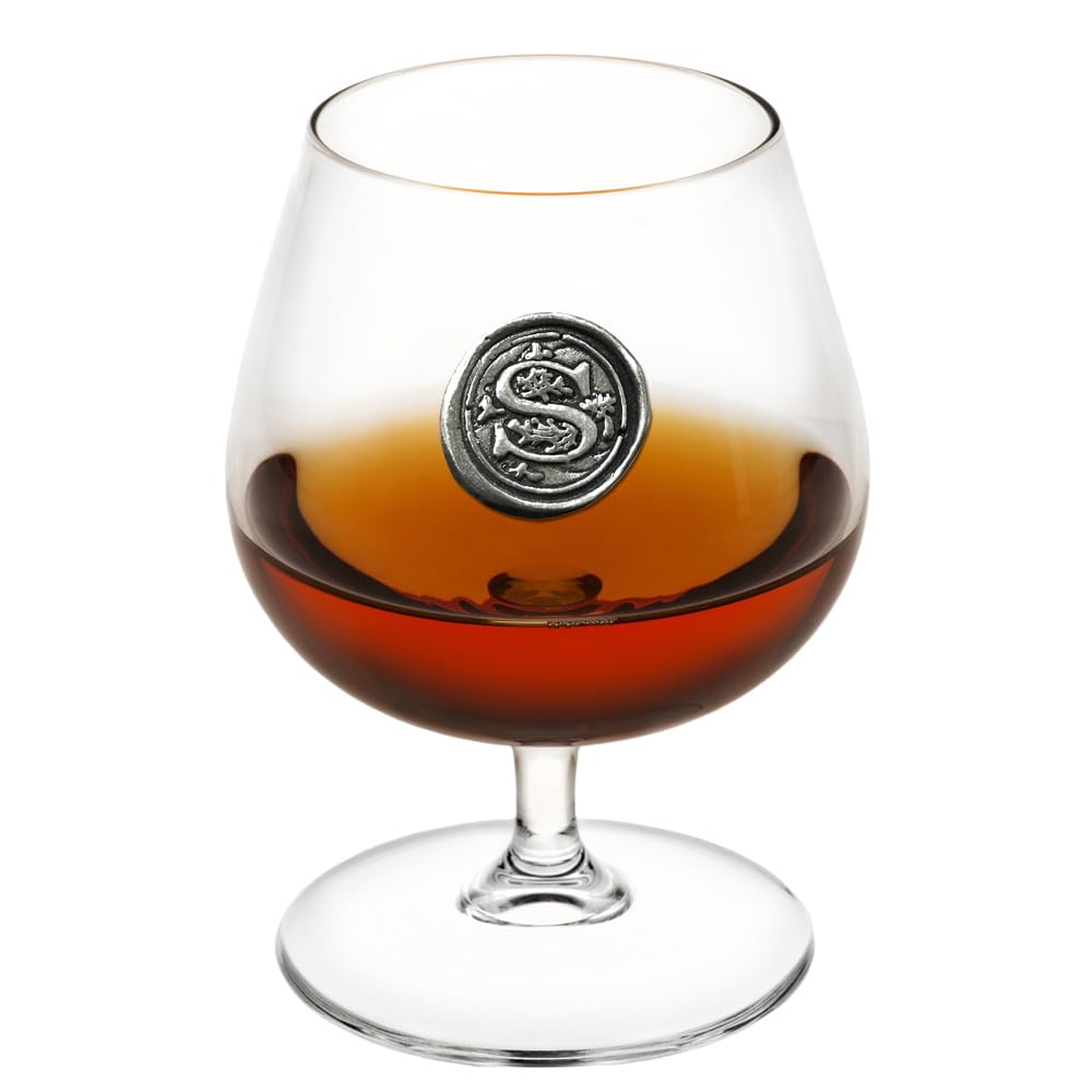English Pewter Company 14.5oz Brandy Cognac Snifter Glass With Monogram Initial - Personalized Gift With Your Choice of Initial (S) [MON219]
