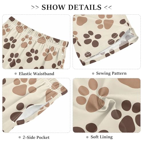 ALAZA Cute Dog Paw Print Brown Black Pajama Shorts Elastic Waist Casual Sleep Shorts with Pockets Size 6-143
