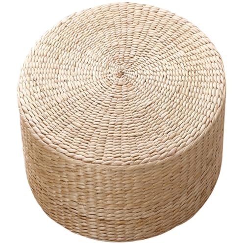 CUCUFA Round Pouf Ottoman, 16x16x12 Natural Braided Pouf Ottoman Stuffed, Comfortable Small Pouf Ottoman Foot Rest for Living Room, Bedroom, Nursery, Round Pouf Ottoman