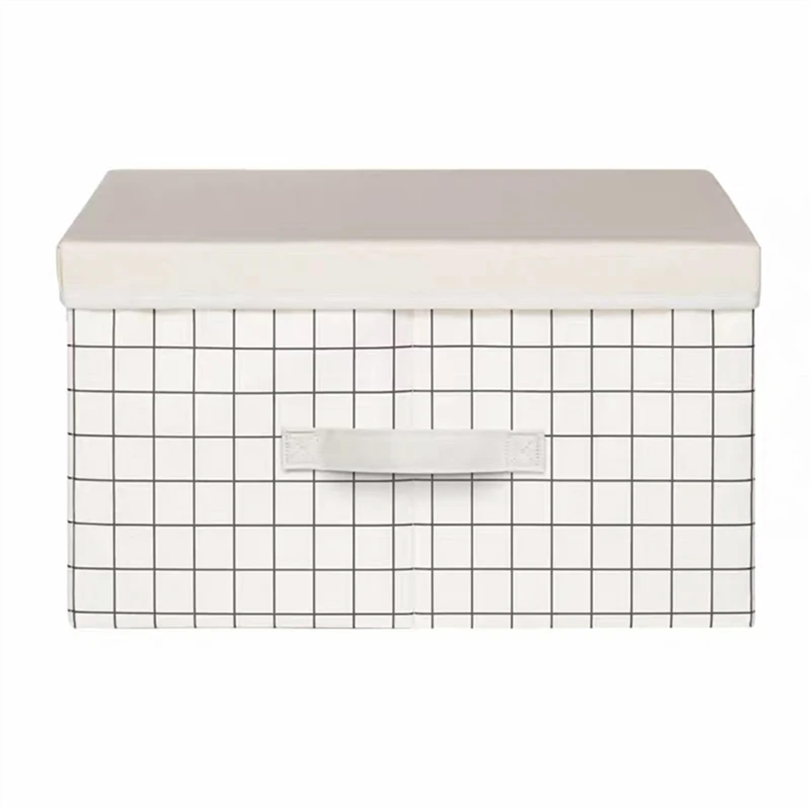 SNGUOQ 2pcs Clothes Storage Box Organizer Fabric Foldable With Lid Underwear Socks Toys Sundries Closet Organizers For Clothing Storage,Organization(Beige grid,45 * 35 * 25cm)