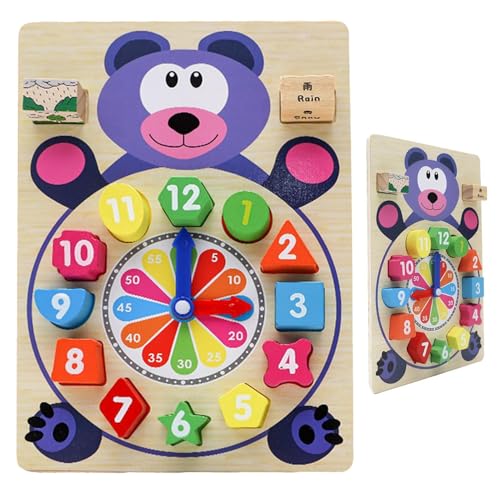 Reloj de puzzle de madera, reloj educativo de madera – Juego de puzles para la primera educación – Juego educativo para la clasificación de los colores, juego de combinación cognitiva para la casa,