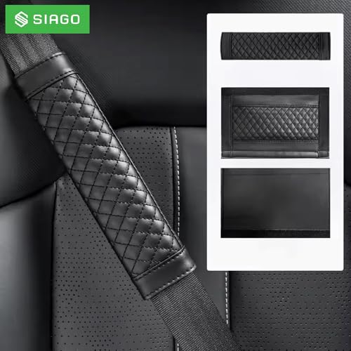 Image of SIAGO Premium Car Seat Belt Cover (Pack of 2) | Soft Shoulder Strap Protector | Adjustable Universal Fit for Cars, SUVs, Trucks | Black, Beige, Grey, Tan | SIA128