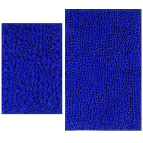 Image of Bathroom Rugs Sets 2 Piece, Extra Soft Chenille Bath Mat Ultra Absorbent Bathroom Rug, Bathroom Mat with Sturdy PVC Non-Slip Bottom, Machine Washable Bath Rugs (20x32 Inch + 16x24 Inch, Royal Blue)