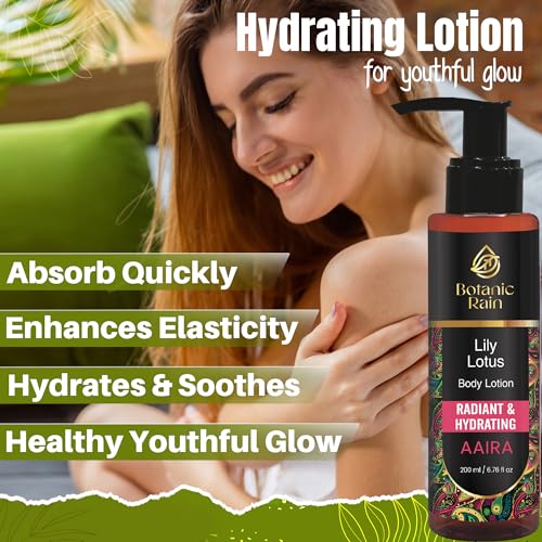 Organic Lily & Lotus Body Lotion for Crepey Skin - Natural Vegan Ayurveda for Women, 6.76 fl oz
